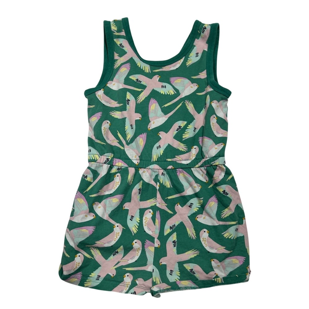Tea Collection Romper Girls Size 6 Tropical Reversible Green Birds of Paradise